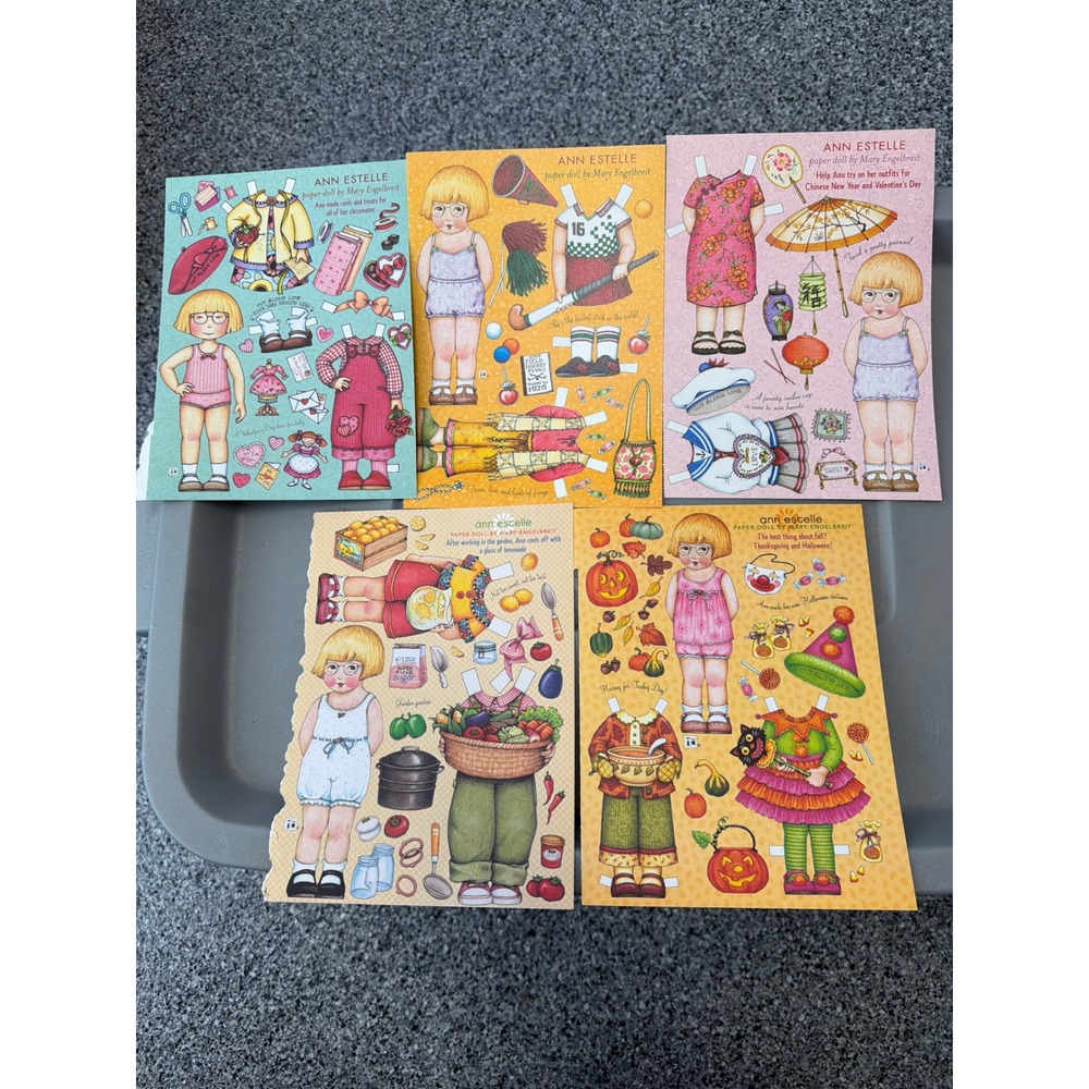 Mary Engelbreit Ann Estelle Paper Doll Sheets Lot of 5 Holiday Seasonal Vintage